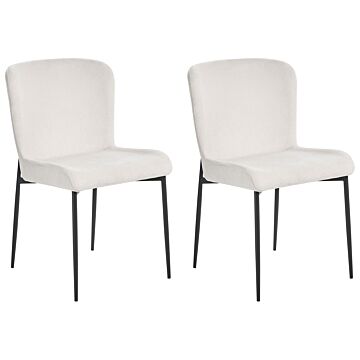 Set Of 2 Chairs Off-white Polyester Knitted Texture Metal Legs Beliani