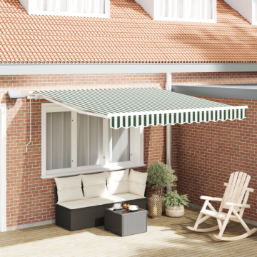 Vidaxl Manual Retractable Awning With Led Green And White 300x250 Cm, Vidaxl Awning Replacement Fabric For 3x2.5 M Frame Green And White