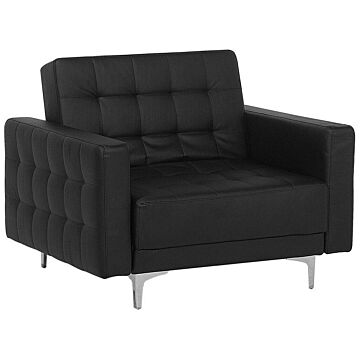 Armchair Black Faux Leather Tufted Modern Living Room Reclining Chair Silver Legs Track Arm Beliani