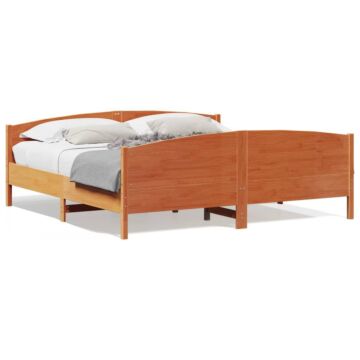 Vidaxl Bed Frame With Headboard Wax Brown 180x200 Cm Super King Solid Wood Pine