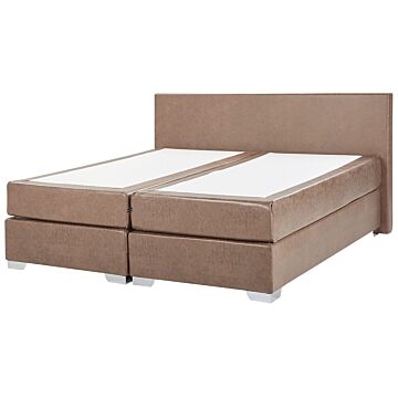 Eu Super King Size Continental Bed 6ft Brown Faux Leather With Pocket Spring Mattress Beliani