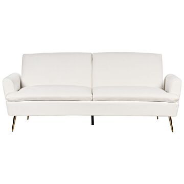 Sofa Bed Off-white Velvet Upholstery 3 Seater Click Clack Sleeping Function Golden Metal Legs Beliani