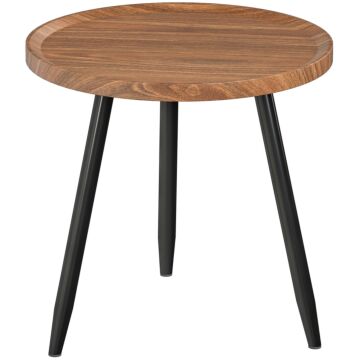 Homcom Modern Round Coffee Table With Steel Frame For Small Space, Sofa Beside, Living Room, Bedroom, Chestnut Wood Effect