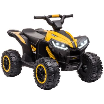 Homcom 12v Quad Bike With Forward Reverse Functions, Ride On Car Atv Toy With High/low Speed, Slow Start, Suspension System, Horn, Music, Yellow
