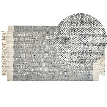 Area Rug Grey And Off-white Wool 80 X 150 Cm Rectangular Hand Woven Modern Design Beliani