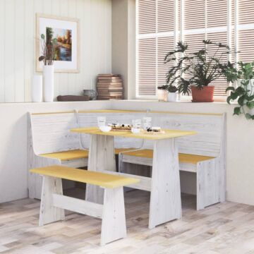 Vidaxl 3 Piece Dining Set Reine Honey Brown And White Solid Wood Pine