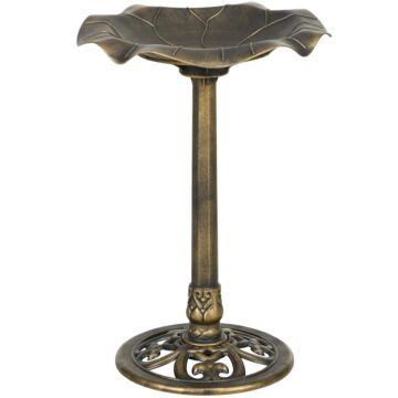 Outsunny 71cm Bird Bath For Garden, Standing Pedestal Birdbath With Lotus Leaf Basin, Vintage Decorative Bird Bath Bowl For Outdoor, Bronze Tone