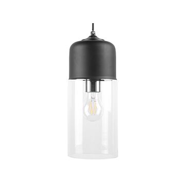 Hanging Light Pendant Lamp Black Transparent Glass Shade Geometric Cylindrical Modern Design Beliani