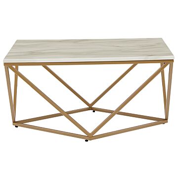 Coffee Table Beige Tabletop Gold Metal Base 80 X 80 Cm Manufactured Wood Marble Finish Glamorous Design Beliani