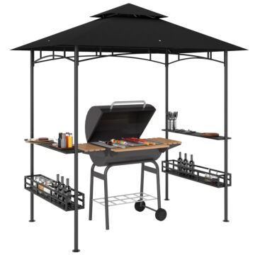 Outsunny 150 X 240cm Bbq Grill Gazebo, With Shelves - Grey