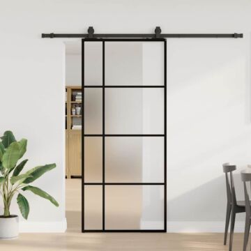 Vidaxl Sliding Door With Hardware Set Black 90x205 Cm Esg Glass