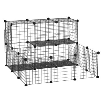 Pawhut Pet Playpen W/ Door Customisable Fence For Guinea Pigs Hamsters Chinchillas Hedgehogs - Black