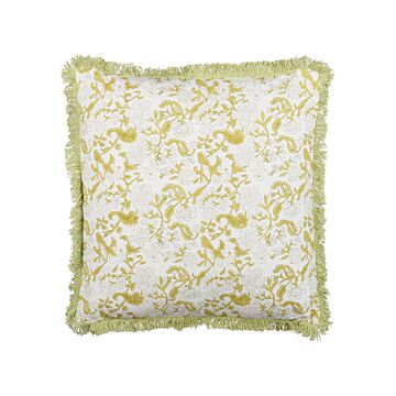 Cotton Cushion Green And White 45 X 45 Cm Hand Block Print Removable Covers Zipper Country Traditional Style Beliani