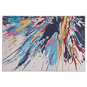 Rug Multicoloured 140 X 200 Cm Abstract Paint Effect Printed Low Pile Modern Beliani