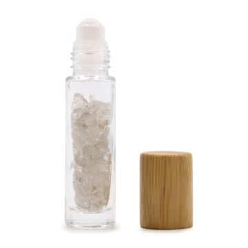 Gemstone Essential Oil Roller Bottle - Rock Quartz - Wooden Cap