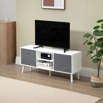 Homcom Tv Cabinet For Tvs Up To 50 Inch, Tv Entertainment Center With Storage Compartments And Drawer, White And Grey