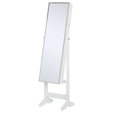 Homcom Jewelry Cabinet Standing Mirror Full Length Makeup Lockable Armoire Storage Organizer White
