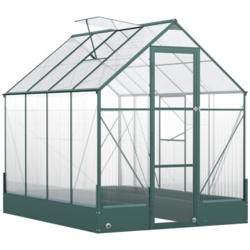 Outsunny Garden Walk-in Aluminium Greenhouse Polycarbonate With Plant Bed ,temperature Controlled Window, Foundation, 6 X 8ft