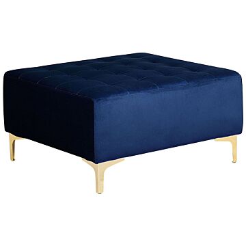 Ottoman Navy Blue Velvet Tufted Fabric Modern Living Room Square Footstool Gold Legs Beliani