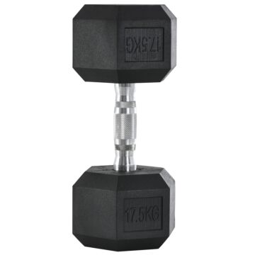 Homcom 17.5kg Single Rubber Hex Dumbbell Portable Hand Weights Dumbbell Home Gym Workout Fitness Hand Dumbbell