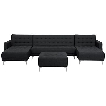 Corner Sofa Bed Graphite Grey Tufted Fabric Modern U-shaped Modular 5 Seater With Ottoman Chaise Lounges Beliani