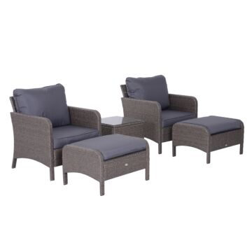 Outsunny 2 Seater Rattan Garden Furniture Set Wicker Weave Sofa Chair With Footstool And Coffee Table Thick Cushions Dark Grey