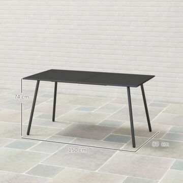 Outsunny Rectangle Garden Table With Slat Top, Steel Frame, Outdoor Table For 6 Person, 150 X 80 X 74 Cm, Black