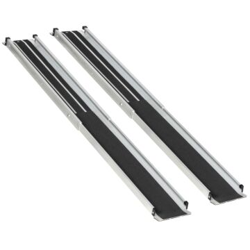 Homcom 2pcs Telescopic Wheelchair Ramps, 183l X 19.5wcm, 270kg, Folding Aluminium Door Threshold Ramps For Home, Mobility Scooters, Doorways, Steps, Stairs, With Non-slip Surface, Carrying Bag