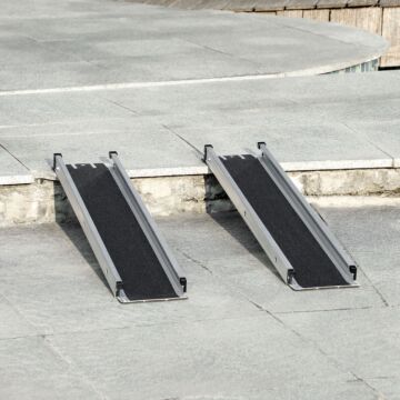 Homcom 2pcs Telescopic Wheelchair Ramps, 183l X 19.5wcm, 270kg, Folding Aluminium Door Threshold Ramps For Home, Mobility Scooters, Doorways, Steps, Stairs, With Non-slip Surface, Carrying Bag