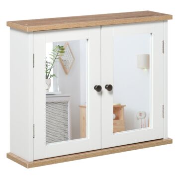 Kleankin Mirror Cabinet For Bathroom Mirror Cupboard Wall Mounted Storage Cupboard With Double Door And Adjustable Shelf, White