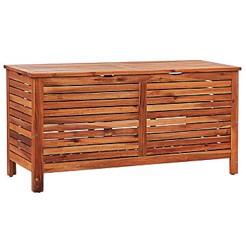 Garden Storage Box Dark Wood Acacia 130 X 64 Cm Lid Outdoor Patio Furniture Beliani
