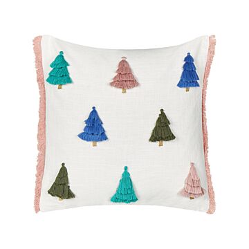 Scatter Cushion Multicolour Cotton 45 X 45 Cm Christmas Motif Christmas Tree Print Accessories Festive Decor Beliani