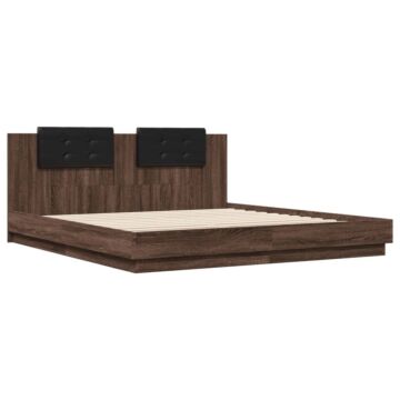 Vidaxl Bed Frame With Headboard And Led Lights Brown Oak 200x200 Cm