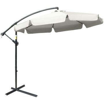 Outsunny 2.7m Banana Parasol Cantilever Umbrella With Crank Handle And Cross Base For Outdoor, Hanging Sun Shade, Cream White