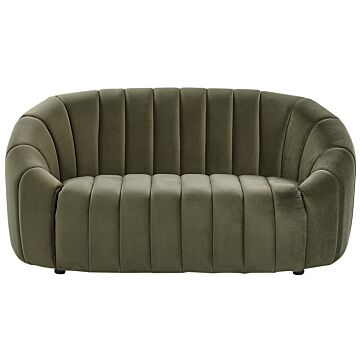 2 Seater Sofa Dark Green Velvet Contemporary Retro Design Tufted Seat Low Back Beliani