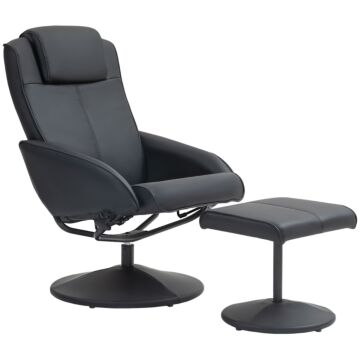 Homcom Faux Leather Reclining Chair And Footstool - Black