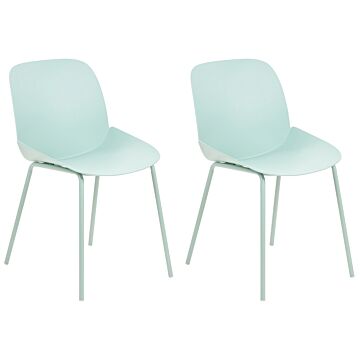 Set Of 2 Dining Chairs Mint Green Plastic Deep Seat Contemporary Modern Design Dining Room Seating Beliani