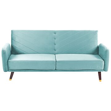 Sofa Bed Light Blue Velvet Fabric Modern Living Room 3 Seater Wooden Legs Track Arm Beliani