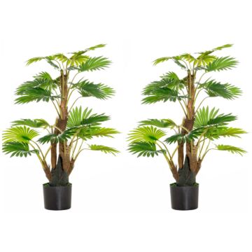 Homcom 2 Pack Artificial Plant Palm Tree In Pot, Fake Plants For Home Indoor Outdoor Decor, 135cm, Green