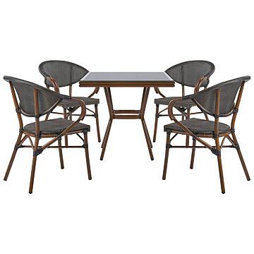4 Seater Garden Dining Set Black And Grey Aluminium Frame Square Table Stacking Chairs Beliani
