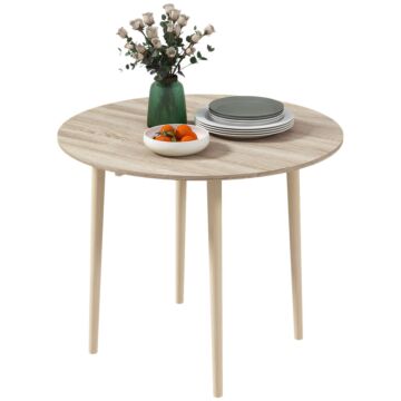 Homcom Folding Dining Table, Round Drop Leaf Table, Space Saving Small Kitchen Table With Wood Legs For Dining Room, Natural