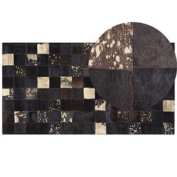 Rug Brown Genuine Leather 80 X 150 Cm Cowhide Multiple Squares Hand Crafted Beliani