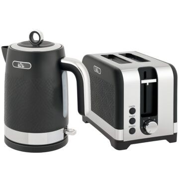Homcom Sleek Textured Kettle And Toaster Set - Black