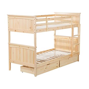 Double Bank Bed With Storage Drawers Light Wood Pine Wood Eu Single Size 3ft High Sleeper Children Kids Bedroom Beliani