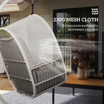 Outsunny Hanging Egg Chair Outdoor Indoor, Swing Hammock Chair With Stand, Cushions, Lumbar Pillow, Adjustable Height And Steel Frame For Garden Patio Lounge Porch, Light Grey