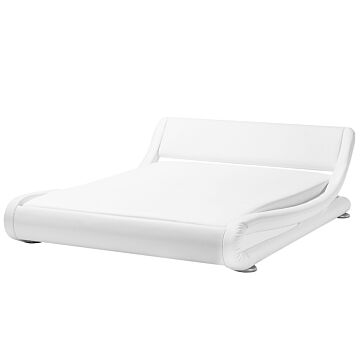 Platform Bed Frame White Faux Leather Upholstered 6ft Eu Super King Size Sleigh Design Beliani