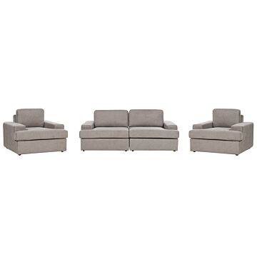 Sofa Set Taupe Fabric Upholstered 5 Seater With Armchair Cushioned Thickly Padded Backrest Classic Living Room Couch Beliani