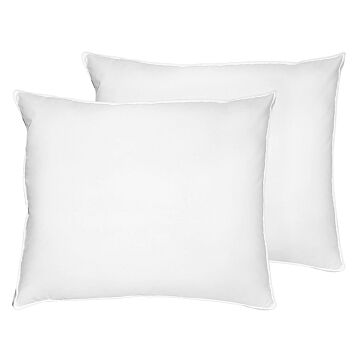 Set Of 2 Bed Pillow White Cotton Duck Down And Feathers 50 X 60 Cm High Medium Soft Beliani