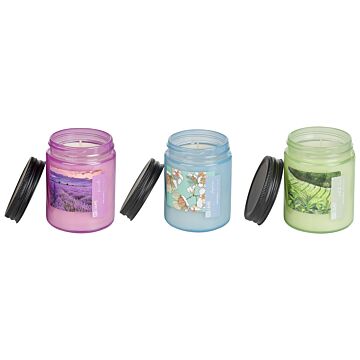 Set Of 3 Scented Candles Multicolour 100% Soy Wax Cotton Wick Glass Fresh Floral Fragrance White Tea Lavender Jasmine Beliani