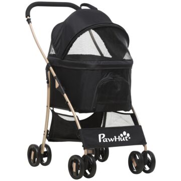 Pawhut Detachable Pet Stroller, 3-in-1 Dog Cat Travel Carriage, Foldable Carrying Bag With Universal Wheel Brake Canopy Basket Storage Bag, Black
